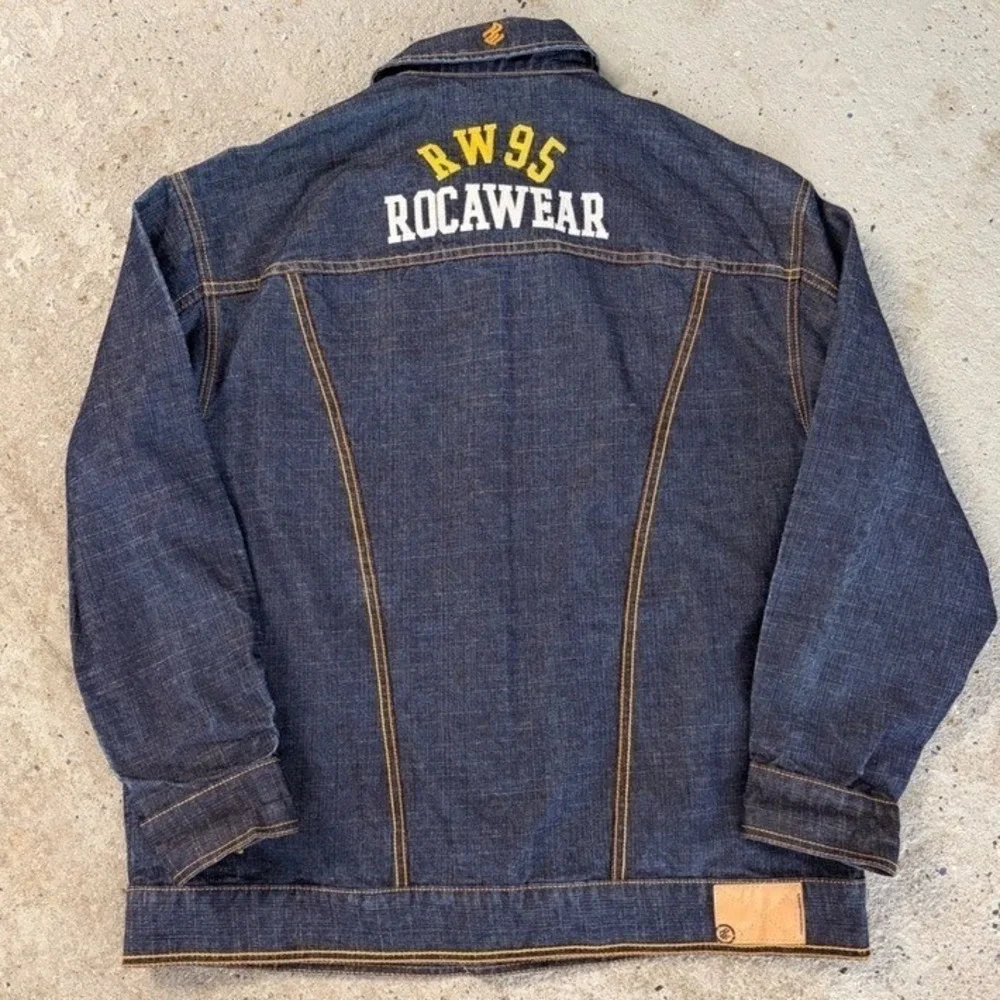 Vintage Y2K‎ Rocawear Mens XL Dark Wash Denim Jacket RW95 Embroidered Streetwear